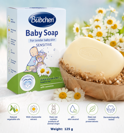 Bubchen Soap Art.TB63 Bērnu jūtīgas ādas ziepes ar dabīgām augu eļļām un kumelītes ekstraktu, 125g (pH )neitrāls