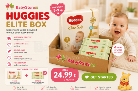 Huggies Elite Box abonements – komforts un rūpes jūsu mazulim katru mēnesi