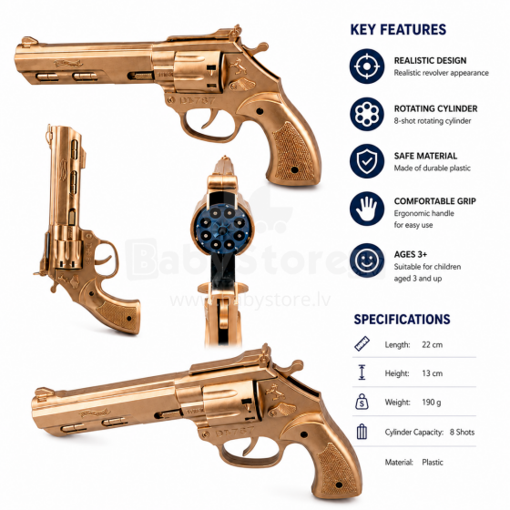 I-Toys Pistol Art.280573 Rotaļu revolveris ar mīkstajām lodītēm – 22 cm