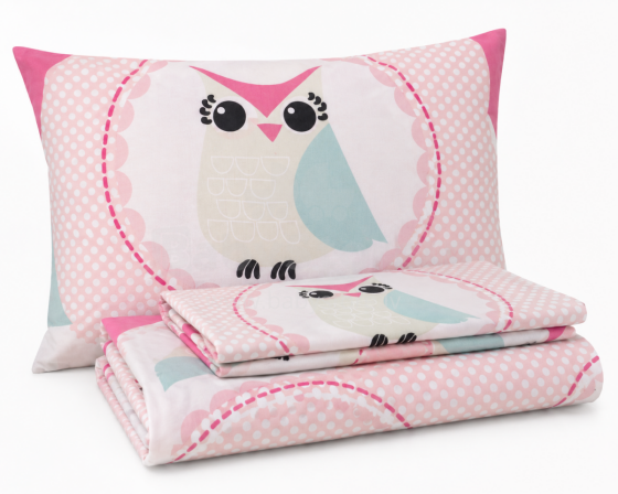 UR Kids Bedding Art.58005 Owl Pink Kokvilnas gultas veļas komplekts no 3 daļam