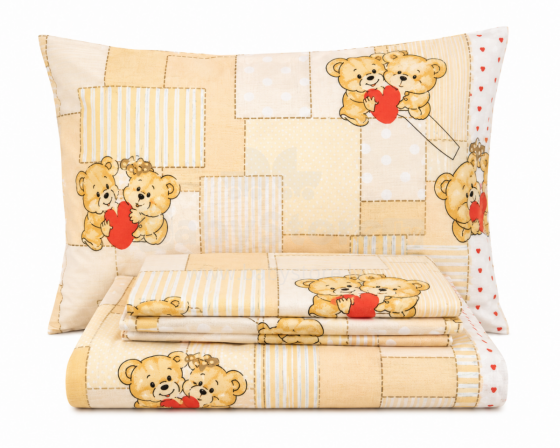 UR Kids Bedding Art.70564 Bear Beige Kokvilnas gultas veļas komplekts no 3 daļam