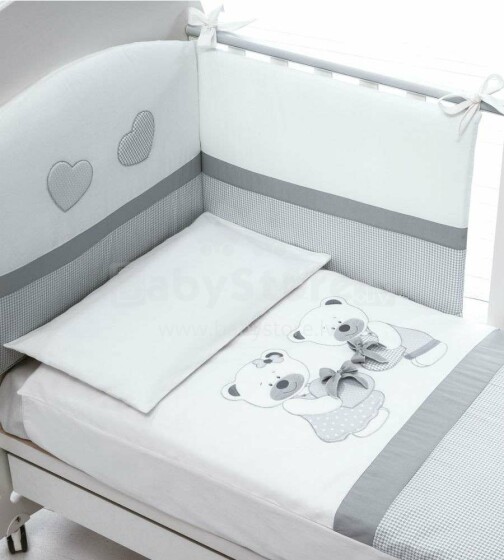 Baby Expert Bon Bon Bianco/Grigio Art.100365 Комплект изысканного детского постельного белья из 4-х частей