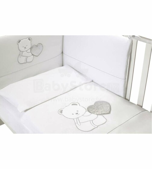 Baby Expert Balu White/Silver  Art.100808 Комплект изысканного детского постельного белья из 4-х частей