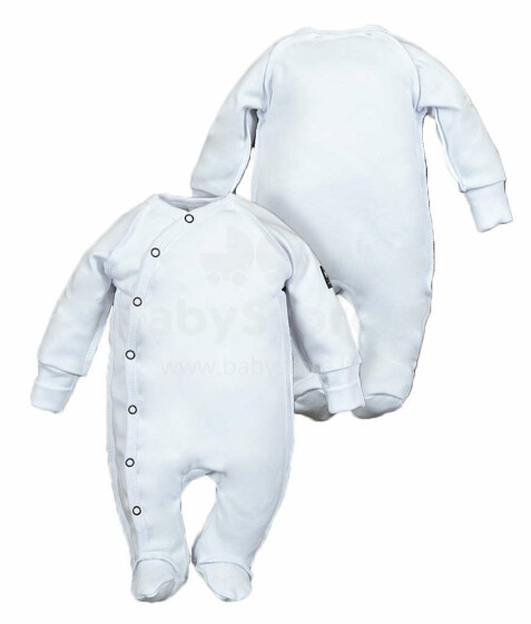 La Bebe™ NO Baby Romper Art.102452 White  Zīdaiņu rāpulīši ar garām piedurknēm un pēdiņam no kokvilnas