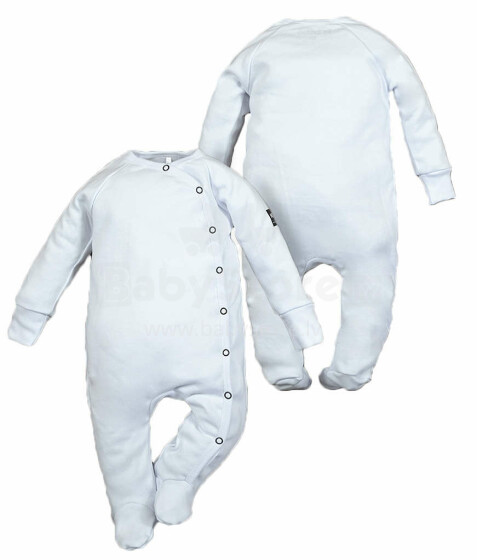 La Bebe™ NO Baby Romper Art.102454 White Zīdaiņu rāpulīši ar garām piedurknēm un pēdiņam no kokvilnas