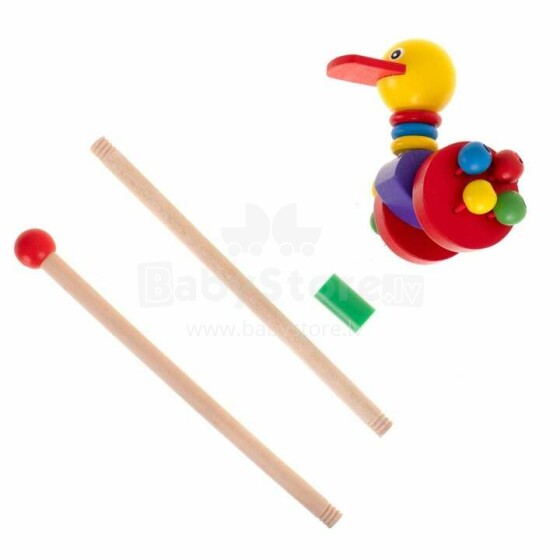 Ikonka Walking Toy Duck Art.KX7277_1 Koka krasainā stumjamā rotaļlieta