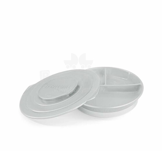 Twistshake Divided Plate Art.78172 Pastel Grey  Тарелка пластмассовая с тремя отделениями и крыжкой