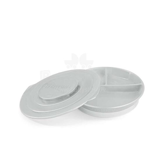 Twistshake Divided Plate Art.78172 Pastel Grey  Bērnu šķivis ar 3 nodalījumiem un vāku