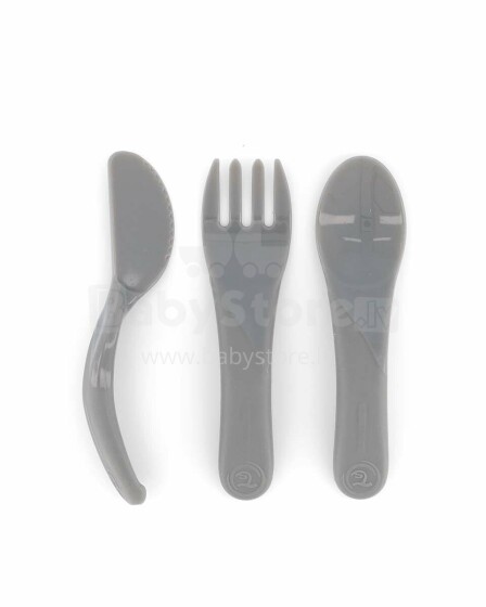 „Twistshake Learn Cutlery Art“, 78202, pastelinės pilkos spalvos stalo įrankių rinkinys