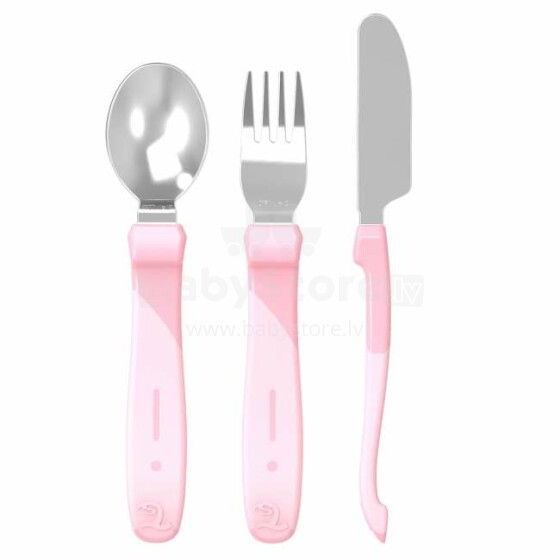 Twistshake Learn Cutlery Art.78209 Pastel Pink  Galda piederumu komplekts karote, dakšiņa un nazis