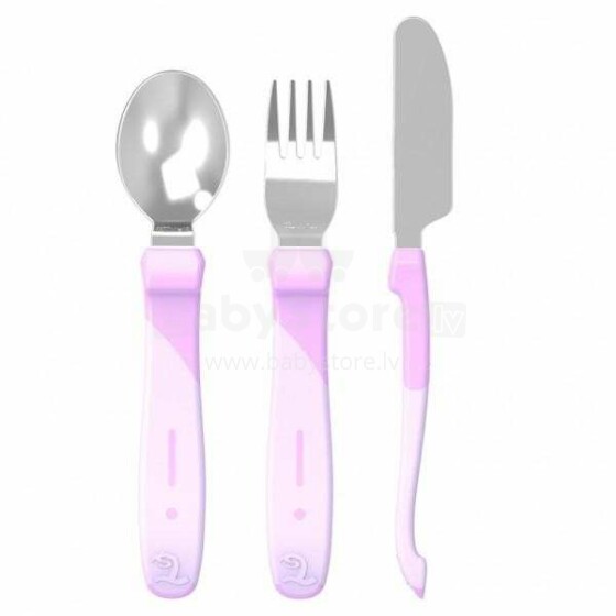 Twistshake Learn Cutlery Art.78212 Pastel Purple  Galda piederumu komplekts karote, dakšiņa un nazis