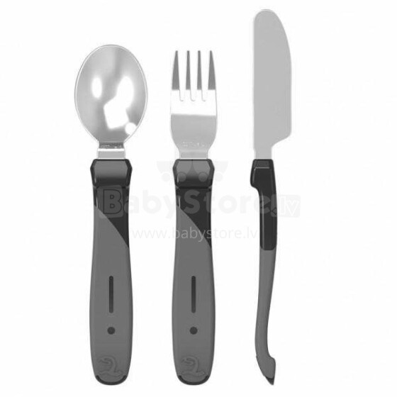 Twistshake Learn Cutlery Art.78218 Black  Galda piederumu komplekts karote, dakšiņa un nazis