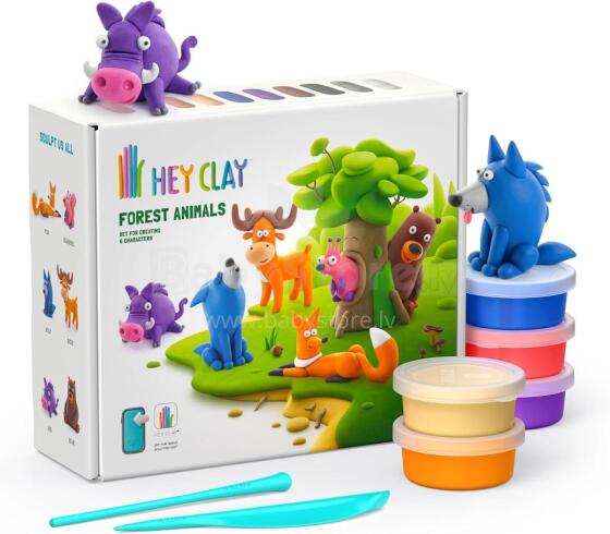 Hey Clay Forest Animals Set - Colorful Modelling Kids Art.103267 māla meža dzīvnieku komplekts