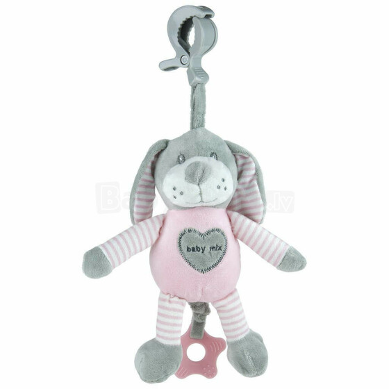 BabyMix Dog Art.40863 Pink Развивающая плюшевая игрушка- погремушка для коляски/автокресла/кроватки