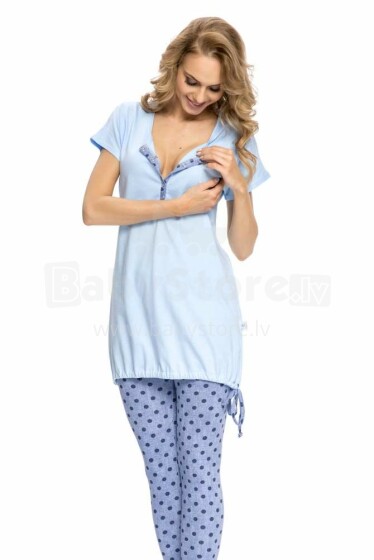 Dobranocka Art.9007 Šviesiai mėlyni medvilniniai naktiniai marškiniai nėščioms moterims ir antblauzdžiai