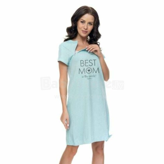 Dobranocka Art.9081 Mėtų pilkos spalvos medvilniniai naktiniai marškiniai nėščioms moterims / mityba