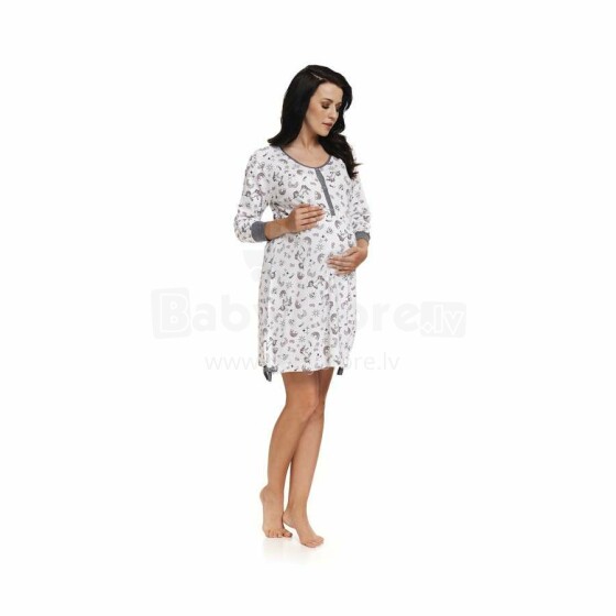 Dobranocka 9104 „Ecru“ medvilniniai naktiniai marškiniai ilgomis rankovėmis nėščioms / maitinančioms