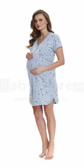 Dobranocka art.9415 Mėlyni pilki medvilniniai naktiniai marškiniai nėščioms moterims / mityba
