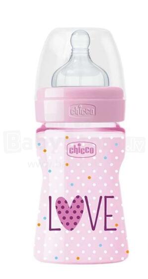 Chicco Love Edition WellBeing Art.09561.00 Pink  Детская пластиковая бутылочка с физиологической соской, 150 мл