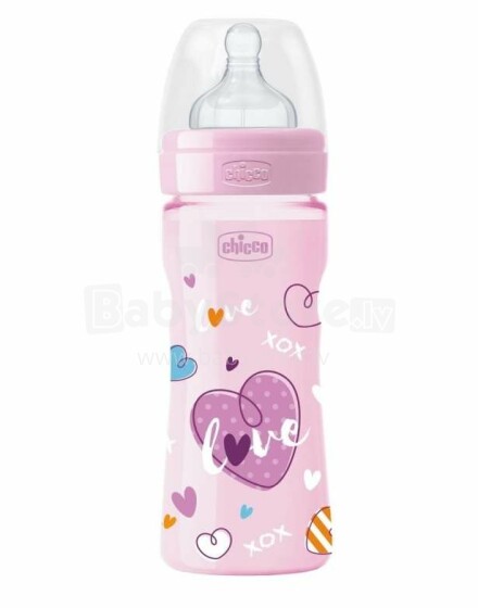Chicco Love Edition WellBeing Art.09562.00 Pink  Bērnu plastmasas fizioloģiskā pudelīte ar silikona knupīti ,250ml
