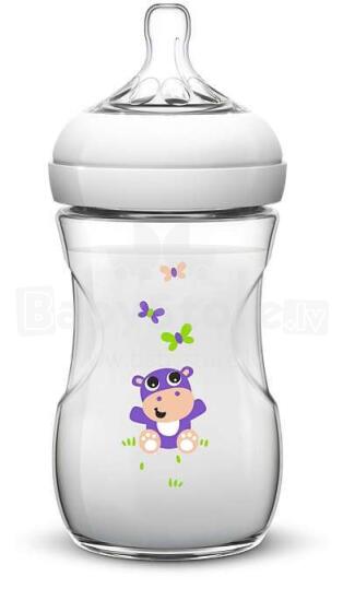 Philips AVENT SCF627/22 Бутылочка для кормления Natural Hippo (260мл.) не содержит Bisphenol A c медленным потоком , 1M+