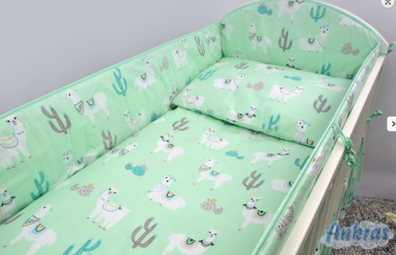 ANKRAS Art.LAM000218 LAMA Mint Бортик-охранка для детской кроватки 360 cm