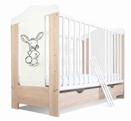 BoboBaby Ella Bunny Art.22905 Light Oak 109  деткая кроватка для малышей  с ящиком 120х60см