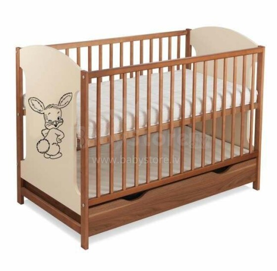 Bobababy Miki Bunny Art.22936 Walnut 103 bērnu gulta ar atvilktni(riekstkoks/krēms)