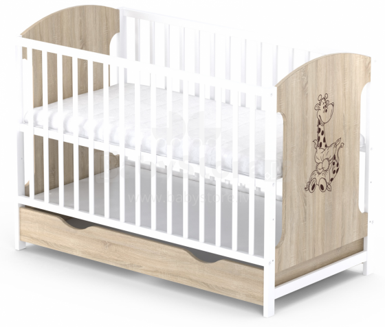 BoboBaby Miki Giraffe Art.2937 Light Oak 102 деткая кроватка с ящиком для малышей  120х60см
