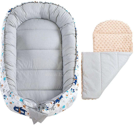 Minky Cotton Babynest Set Art.106037 Forest Гнездышко – кокон для новорожденных 90x50 m