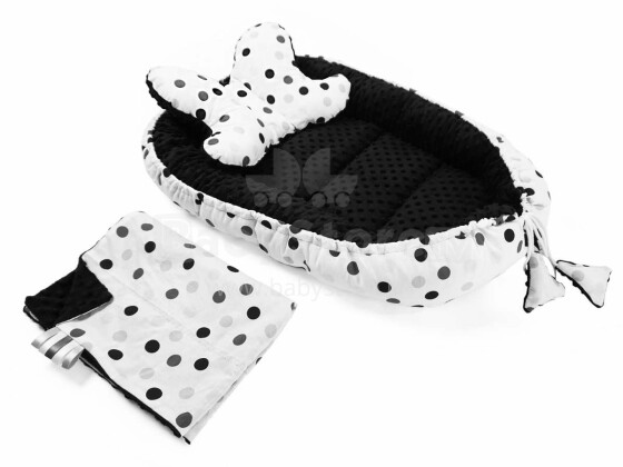 La bebe™ Minky+Cotton Babynest Set Art.106441 Dots Baby kokon+blanket+pillow