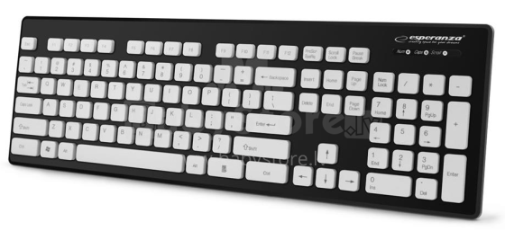 Neperšlampama „Esperanza“ klaviatūra USB. „Art.EK130K“ juoda kompiuterio klaviatūra