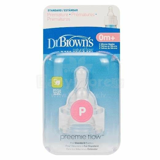 Dr.Browns Preemie Art.292-INTL  Силиконовые соски для бутылочек  с широким горлышком для недоношенных детей,2 шт