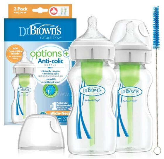 Dr.Browns Wide Neck Options Art.WB92600-E  Антиколиковая бутылочка для кормления, 2x270мл