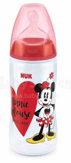 Nuk First Choice Black Mickey Art.SK66 Пластмассовая бутылочка с широким горлышком и соской из силикона  2 размера (6-18 мес.), 300 мл