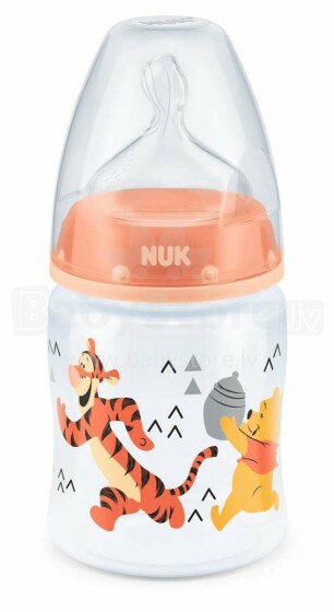 Nuk First Choice Disney Winnie Orange Art.SD44 Пластмассовая бутылочка с широким горлышком и соской из силикона 1 размера (0-6 мес.) для молока 150 мл