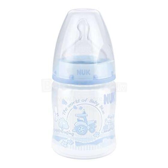 Nuk First Choice Blue Art.SD19 Пластмассовая бутылочка с силиконовой соской 1 размера (0-6 мес.) для молочных смесей 150 мл