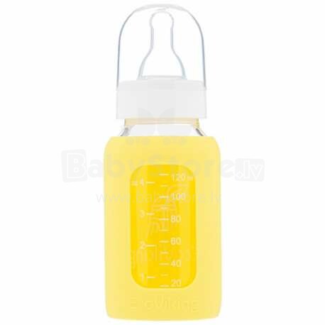 EcoViking Yellow Art.107336 Антиколиковая стеклянная бутылочка для кормления, 120мл