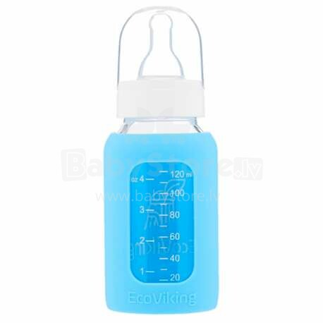 EcoViking Blue Art.107338 anti-koliku stikla barošanas pudele 120ml