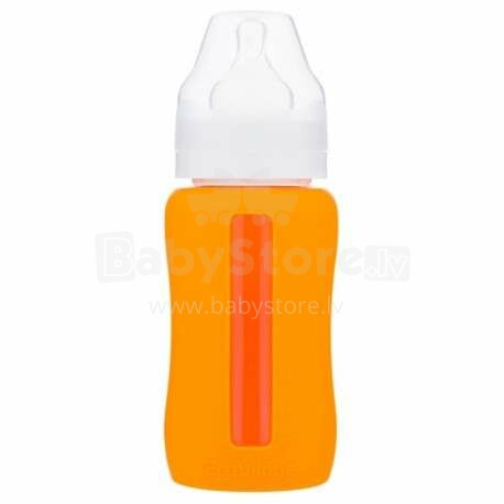 EcoViking Orange Art.EV0026 Антиколиковая стеклянная бутылочка для кормления, 240мл