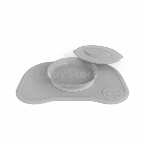 „Twistshake Click Mat Mini Plate“ prekės Nr. 78134 Pastelinis pilkas neslystantis kūdikių maitinimo kilimėlis su dubeniu
