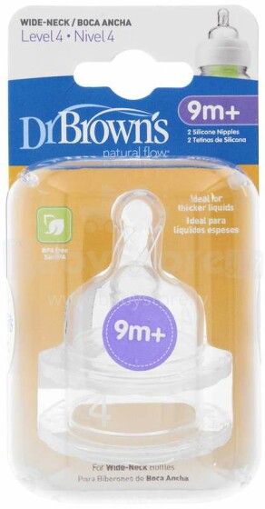 Dr.Browns Y-Cut Art.363-INTL Knupīši pudelītēm ar platu kakliņu, paredzēti biezām sulām un biezeņiem  no 9+ (2 gab.)
