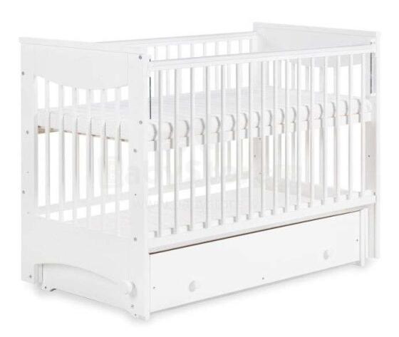 KLUPS LUNA детская кроватка/качалка с опускающейся боковиной и ящиком 120x60см, белый