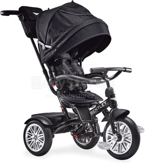Bentley Trike Art.BN1O Onyx Black Bērnu interaktīvais trīsritenis piepūšamiem riteņiem, rokturi un jumtiņu