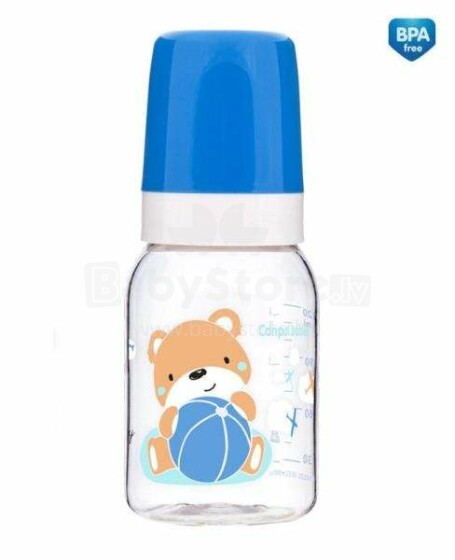 Canpol Babies Sweet Fun Art.11/850 Blue Designed Bottle includes a silicone, anti-colic, slow flow round teat (3 m+) 120 ml