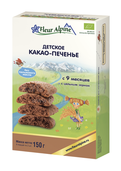 Fleur Alpine Art.109221 Dabiski šķīstoši mazuļu cepumi ar kakao , 150g