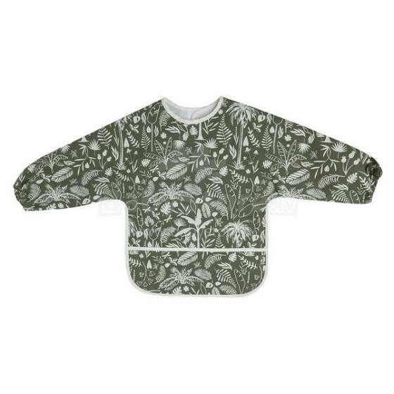 Jollein Bib Waterproof with Sleeves Art.029-869-66073 Botanical Leaf Green - Bērnu lacīte / priekšautiņš ar rociņām caurspīdīgs