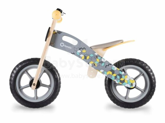 „Lionelo Casper Art.109380“ pilkas vaikiškas dviratis su mediniu rėmu