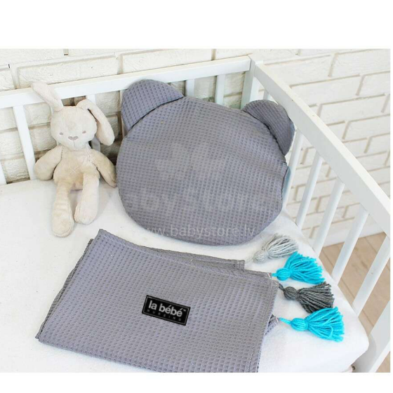 La bebe™ Waffle Set Art.1094105 Grey Kokvilnas plediņš+ spilvens 100x75 cm