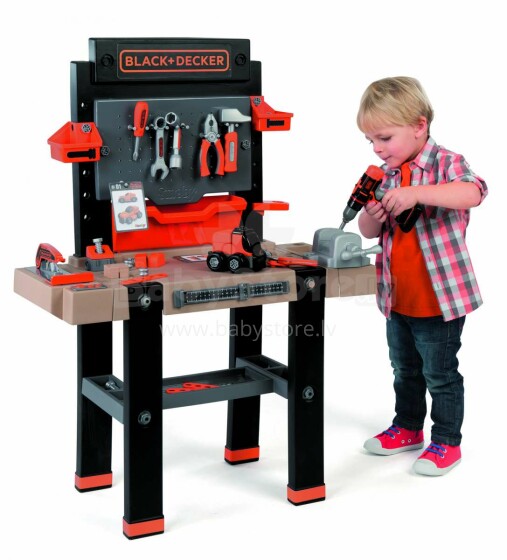 Smoby menas. 360701S „Black & Decker“ vaikų įrankių stalas (92vnt.)